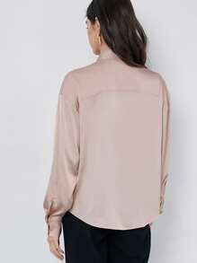 SHEIN Tie Neck Drop Shoulder Satin Top