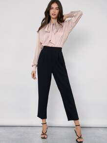 SHEIN Tie Neck Drop Shoulder Satin Top