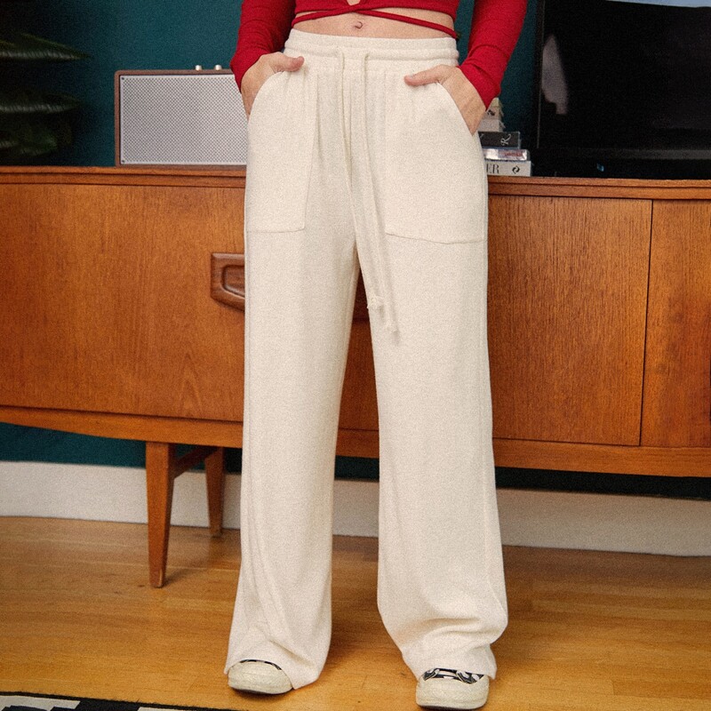 

Drawstring Waist Wide Leg Pants, Beige