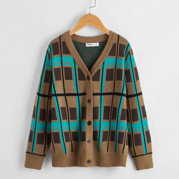 

Boys Plaid Button Front Cardigan, Multicolor