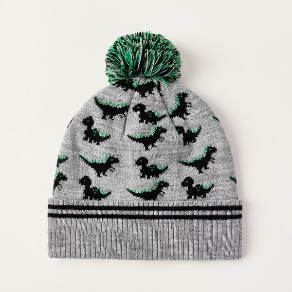 

Pom Pom Cartoon Graphic Beanie, Light grey