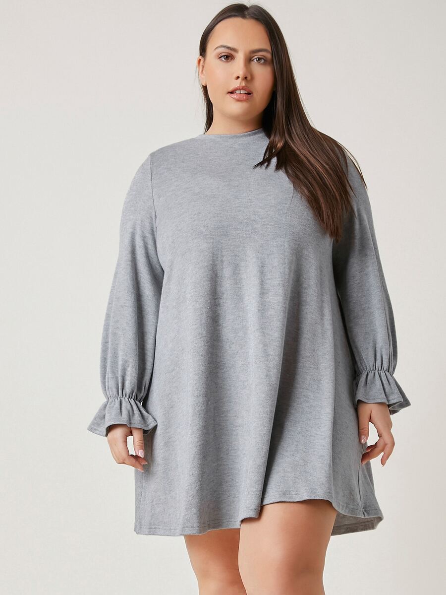 SHEIN Plus Ruffle Cuff Solid Dress