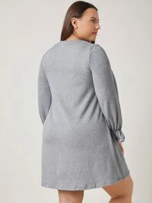 SHEIN Plus Ruffle Cuff Solid Dress