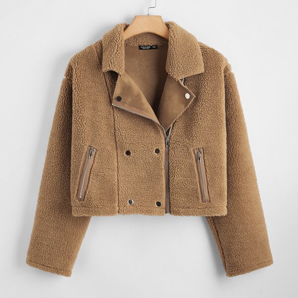

Plus Zip Up Teddy Jacket, Brown