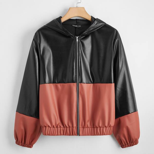 

Plus Two Tone Zip Up PU Jacket, Multicolor