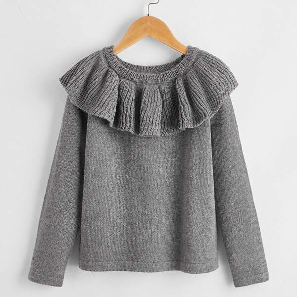 

Girls Ruffle Trim Sweater, Grey