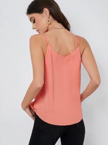 BizChic Solid V Neck Cami Top - Watermelon Pink - View 2