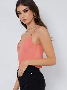 BizChic Solid V Neck Cami Top - Watermelon Pink - View 3
