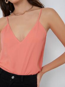 BizChic Solid V Neck Cami Top - Watermelon Pink - View 4