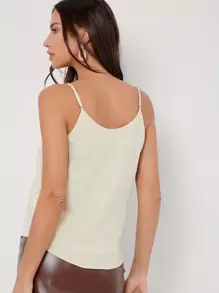 BizChic Solid V Neck Cami Top - Beige - View 2