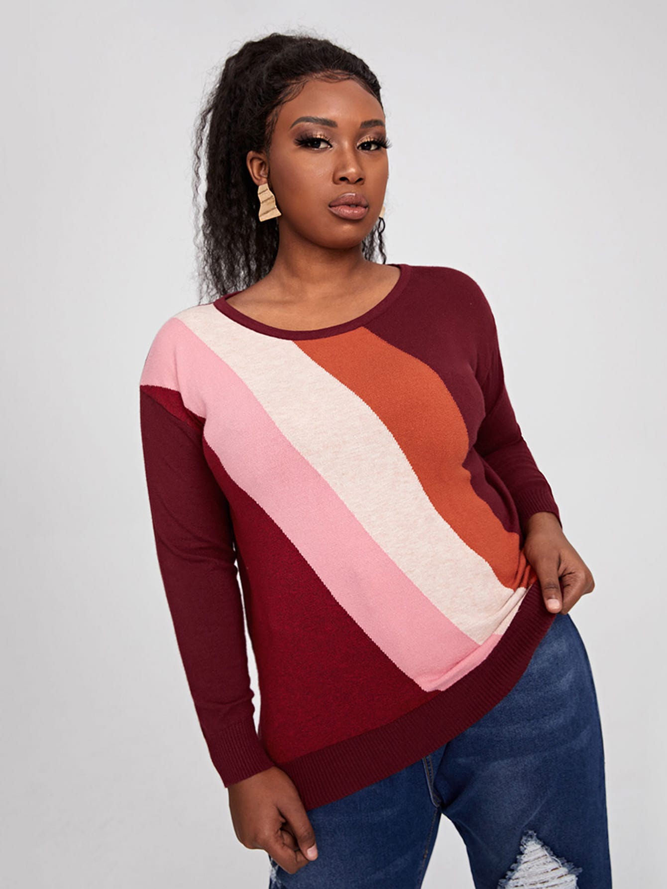 Plus Color Block Drop Shoulder Sweater thumbnail