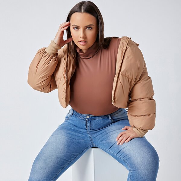 

Plus Funnel Neck Solid Slim Tee, Redwood