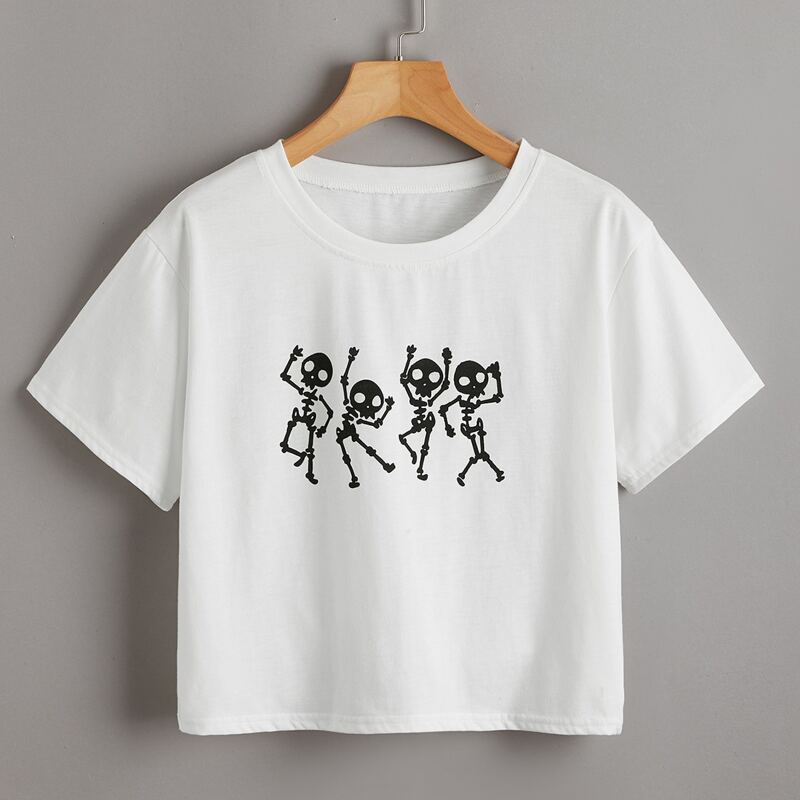 

Skeleton Pattern Crop Tee, White