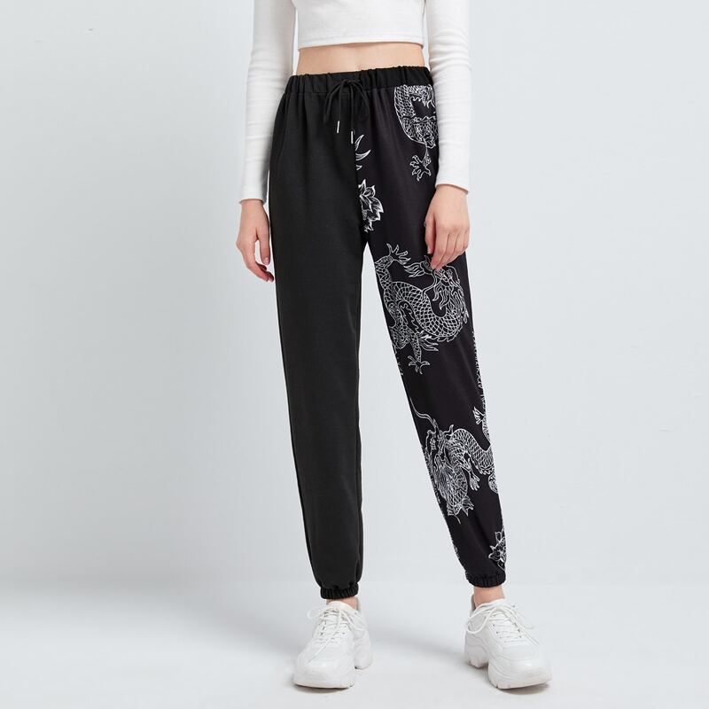 

Chinese Dragon Drawstring Sweatpants, Black
