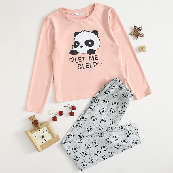 

Girls Panda & Slogan Graphic Top & Leggings PJ Set, Multicolor
