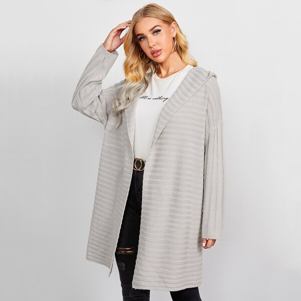 

Drop Shoulder Hooded Cardigan, Light grey