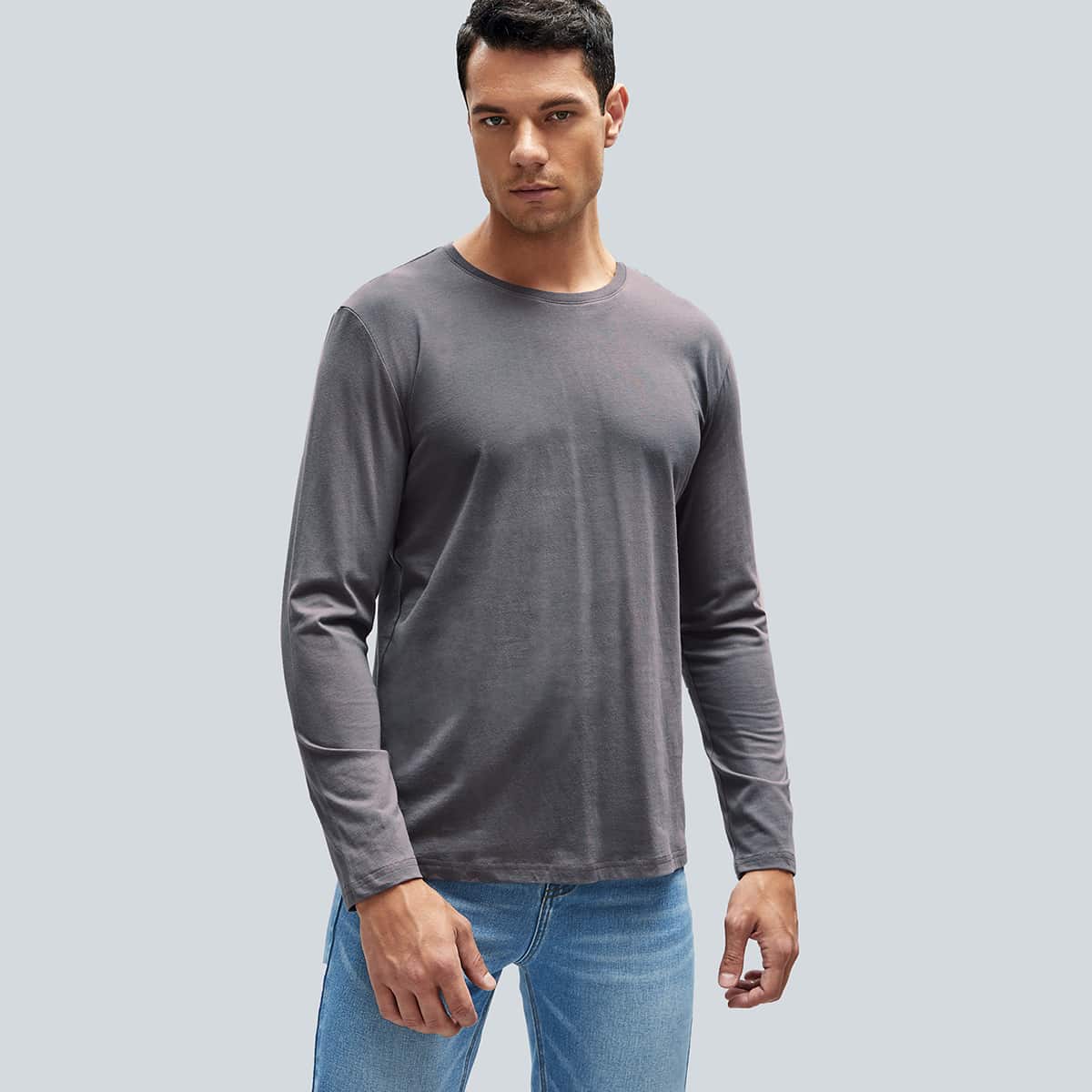 

Men Solid Long Sleeve Tee, Dark grey
