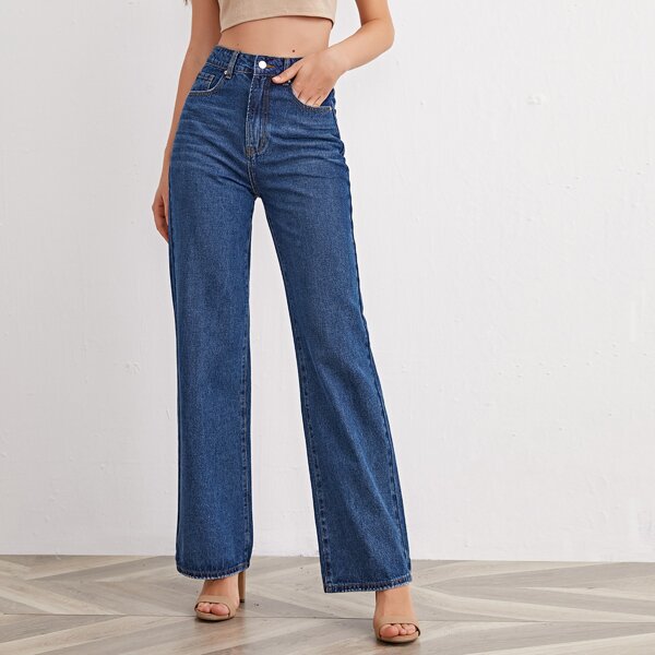 

High Waist Straight Leg Jeans, Dark wash
