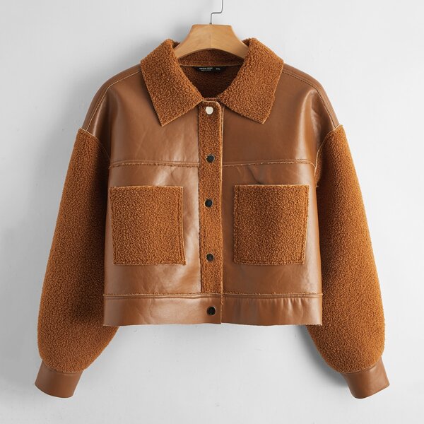 

Plus Drop Shoulder Button Front Jacket, Brown