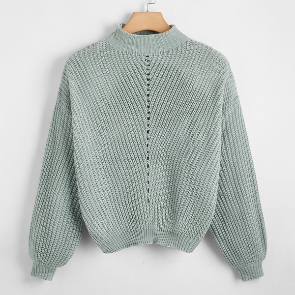 

Plus Drop Shoulder Ribbed Knit Sweater, Mint green