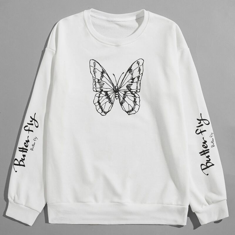 

Guys Butterfly & Letter Graphic Sweatshirt, White