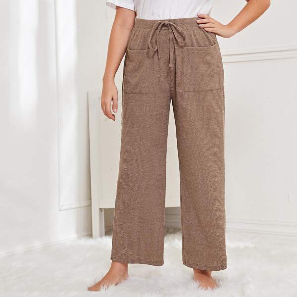 

Plus Pocket Front Wide Leg Sleep Pants, Apricot