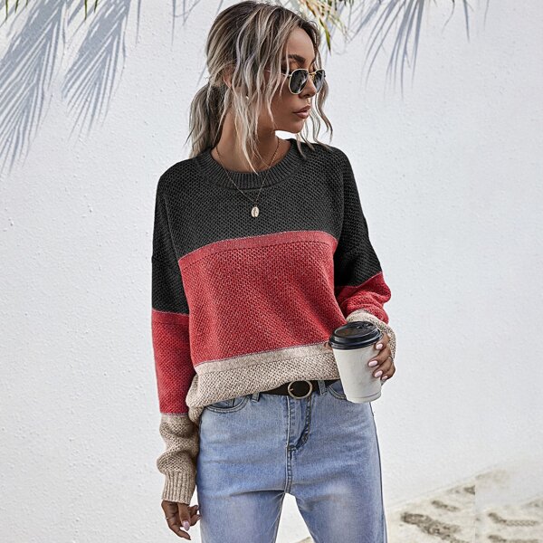 

Drop Shoulder Colorblock Oversized Sweater, Multicolor