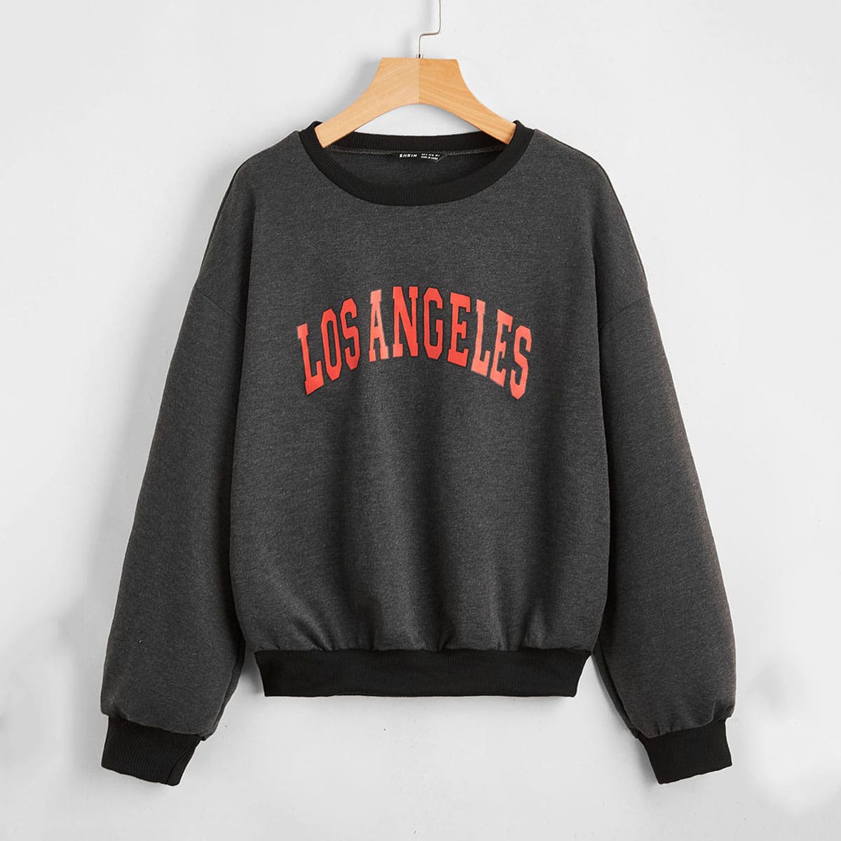 

Drop Shoulder Letter Graphic Pullover, Dark grey