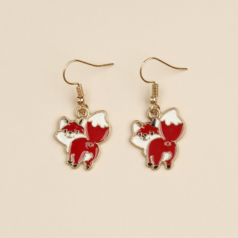 

Cartoon Fox Drop Earrings, Red and white