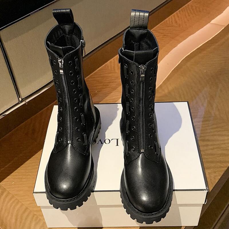 

Solid Zip Front Boots, Black