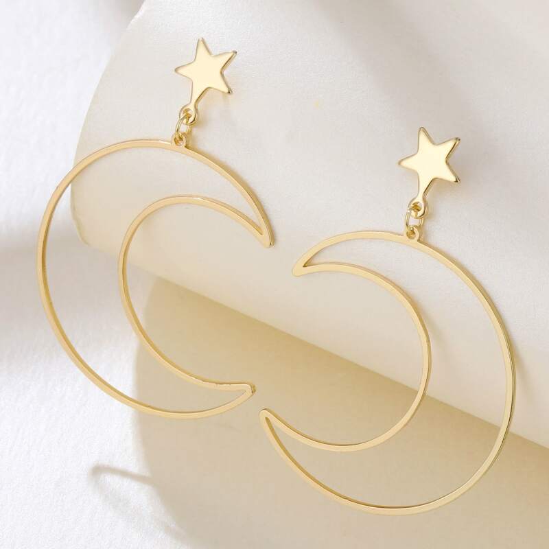 

Hollow Moon Drop Earrings, Gold
