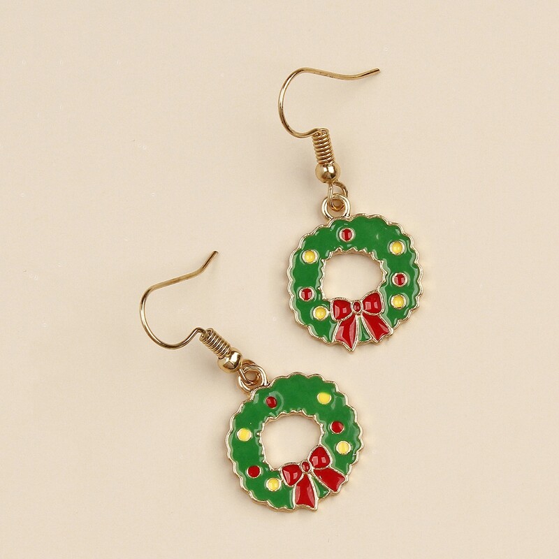 

Christmas Wreath Drop Earrings, Green