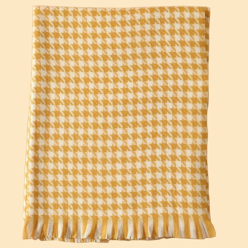 

Houndstooth Tassel Trim Scarf, Yellow