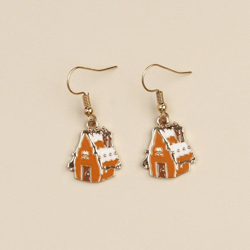 

Cartoon House Drop Earrings, Mustard yellow