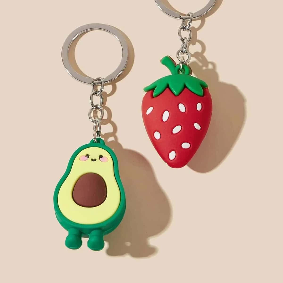 

2pcs Strawberry & Avocado Keychain, Multicolor