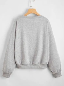 Drop Shoulder Slogan Graphic Pullover - Light Grey - View 2