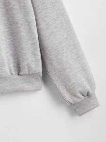 Drop Shoulder Slogan Graphic Pullover - Light Grey - View 3