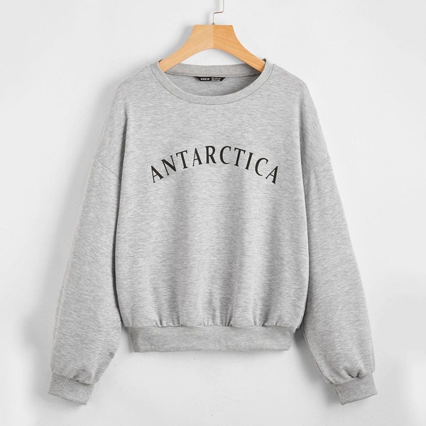 

Drop Shoulder Letter Graphic Pullover, Light grey