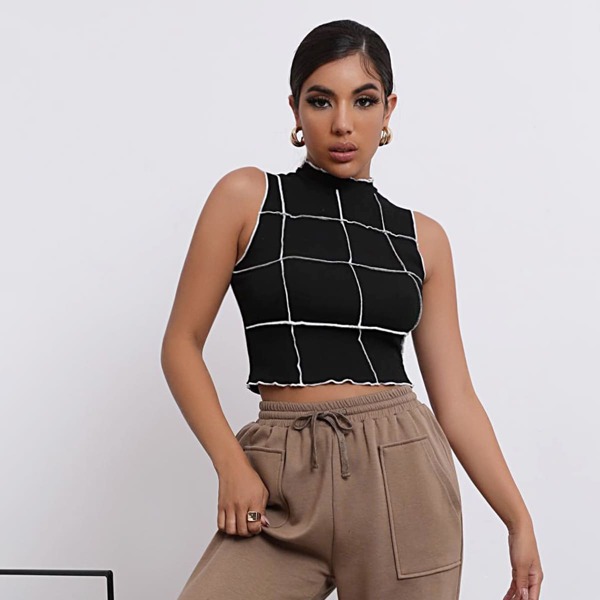 

Seam Front Crop Tank Top, Black