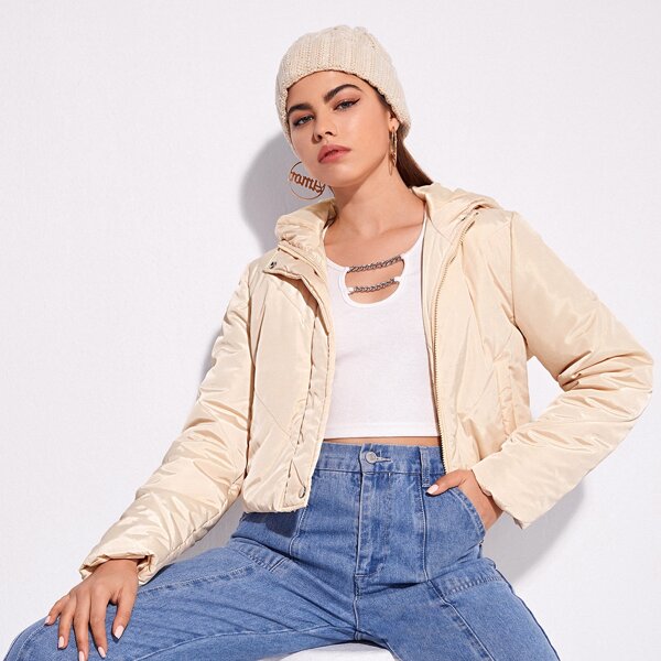 

Zip Up Hooded Padded Jacket, Apricot