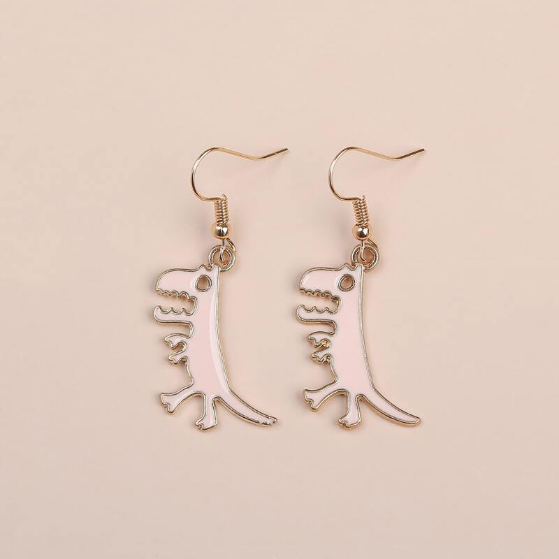 

Cartoon Dinosaur Drop Earrings, Pastel baby pink