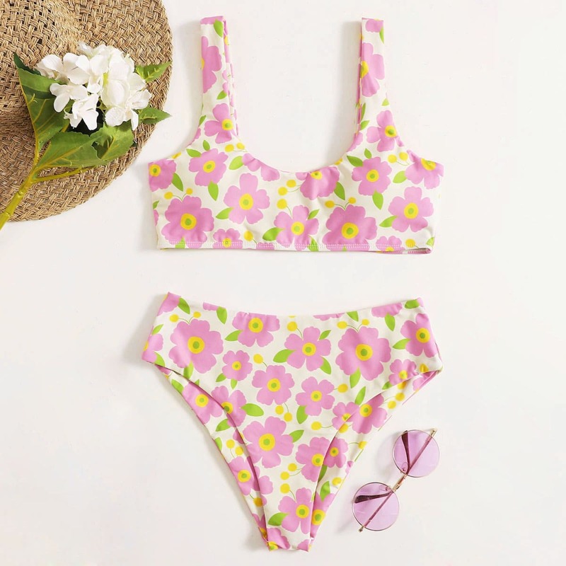 

Floral High Waist Bikini Swimsuit, Multicolor