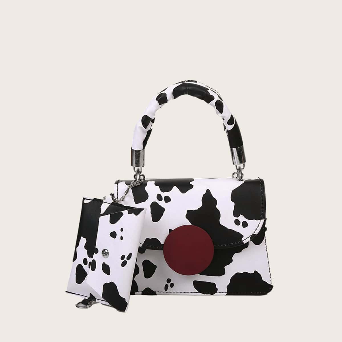 

Cow Print Satchel Bag & Purse, Black and white