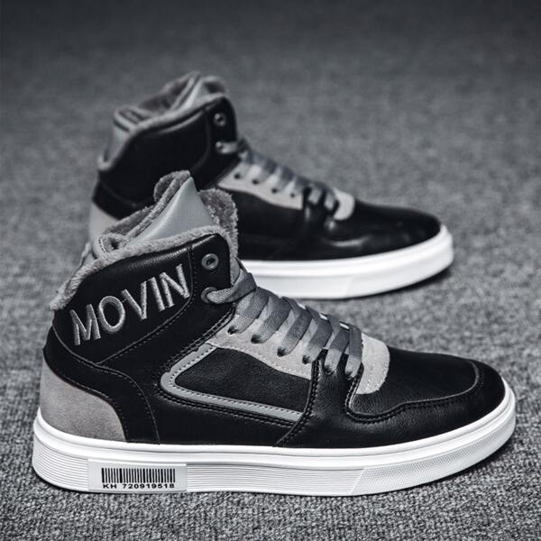

Men Lace-up Front Plush Inside Sneakers, Black