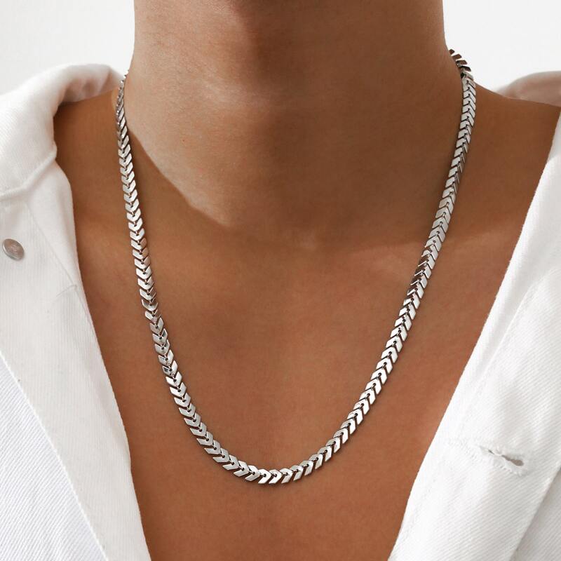 

Guys Fishbone Chain Necklace, Silver
