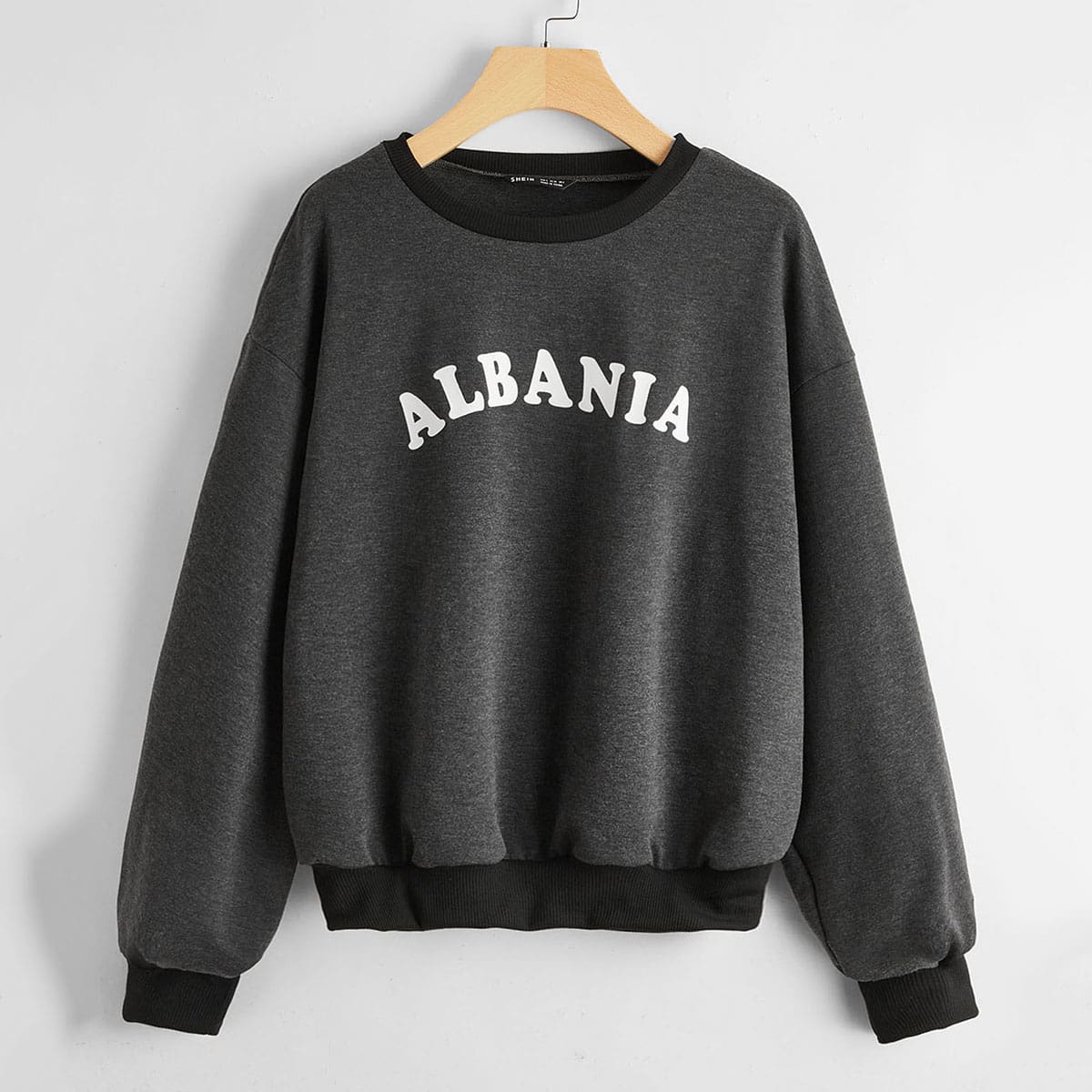 

Drop Shoulder Letter Graphic Pullover, Dark grey