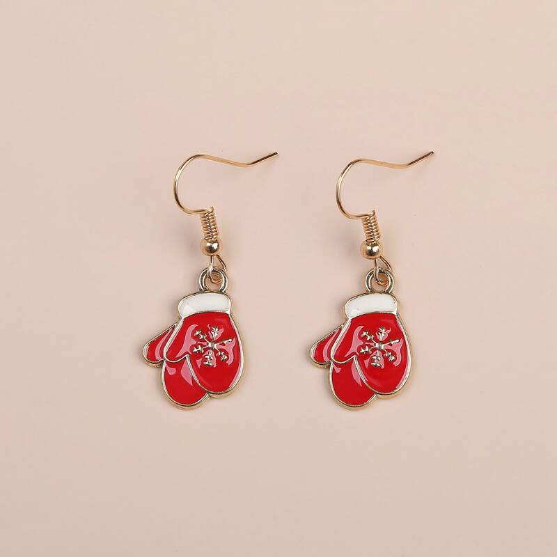 

Christmas Gloves Drop Earrings, Red