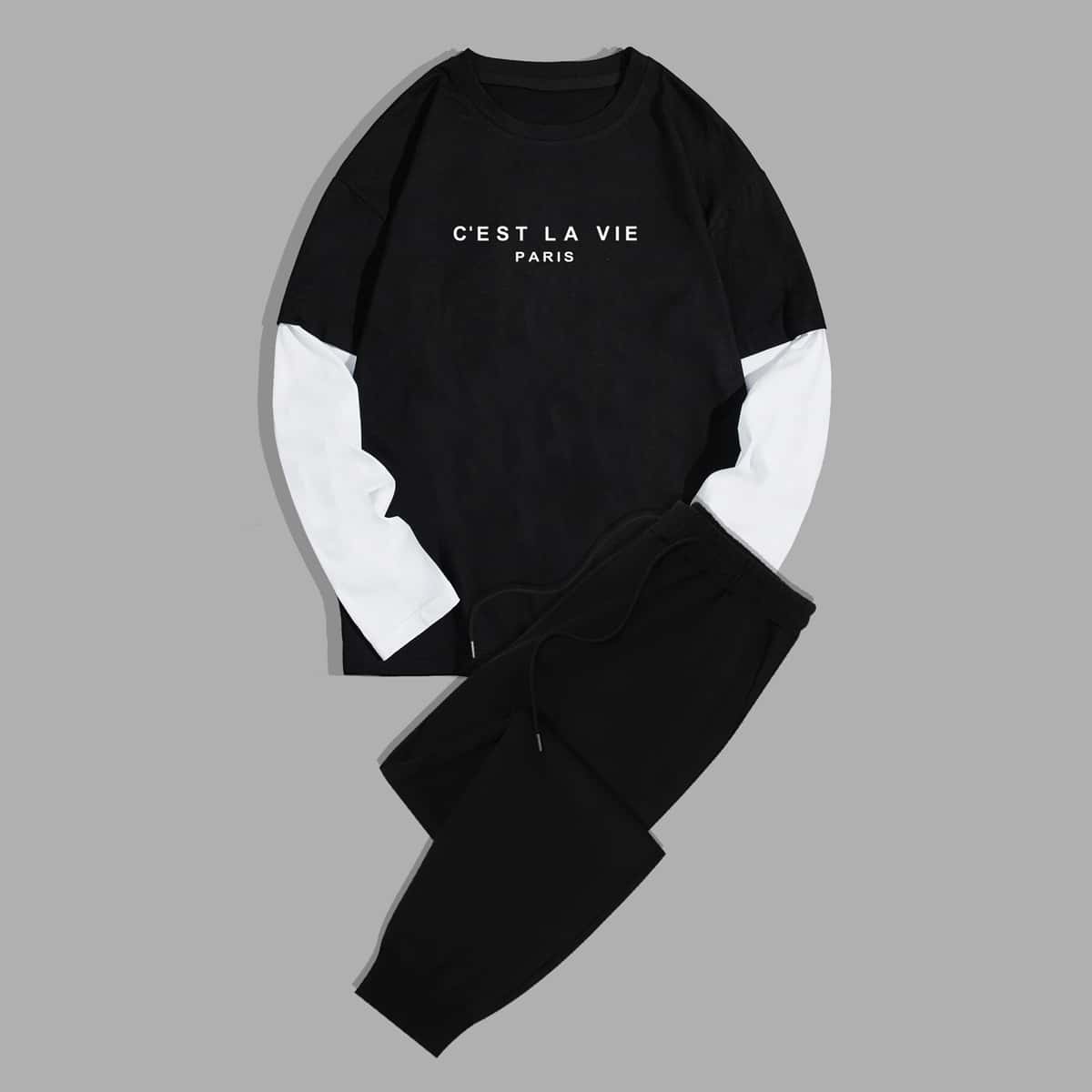 

Guys 2 In 1 Letter Tee & Drawstring Sweatpants, Black