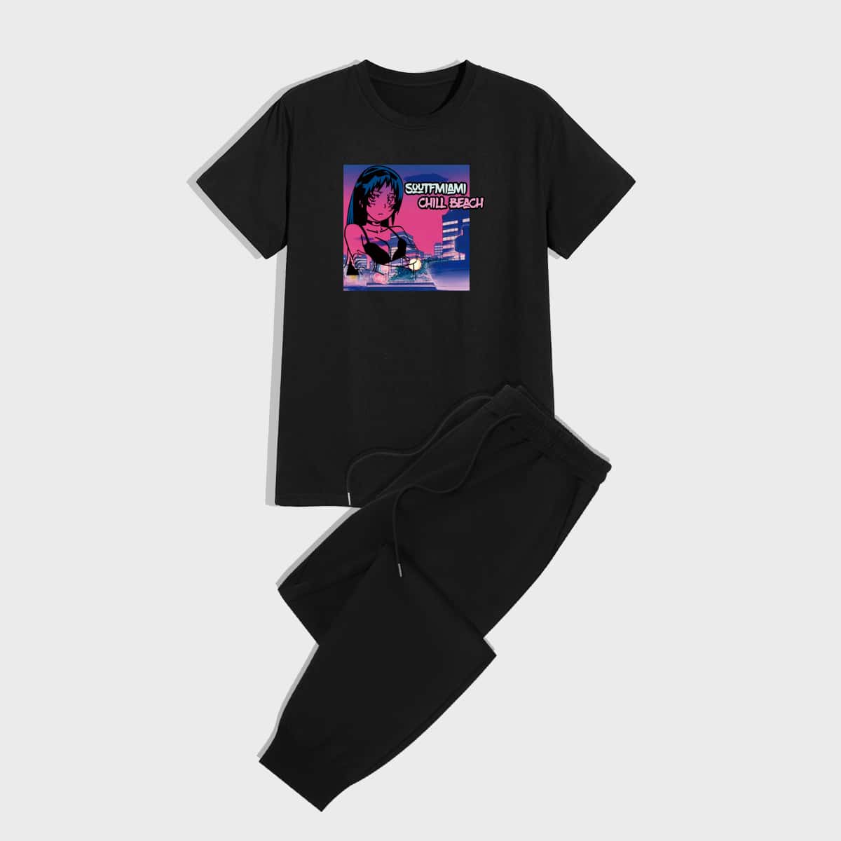 

Guys Figure Graphic Tee & Drawstring Pants, Black