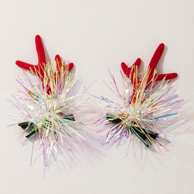 

2pcs Christmas Antlers Glitter Hair Clip, Multicolor